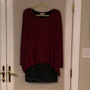 Mini dress with faux leather skirt